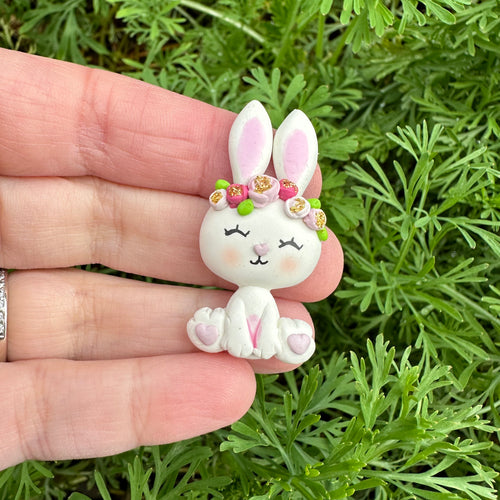 Custom Floral Bunny Clay Bow