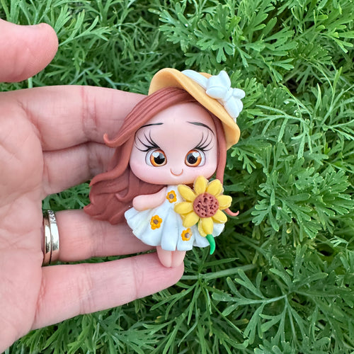 Custom Floral Girl Clay Bow