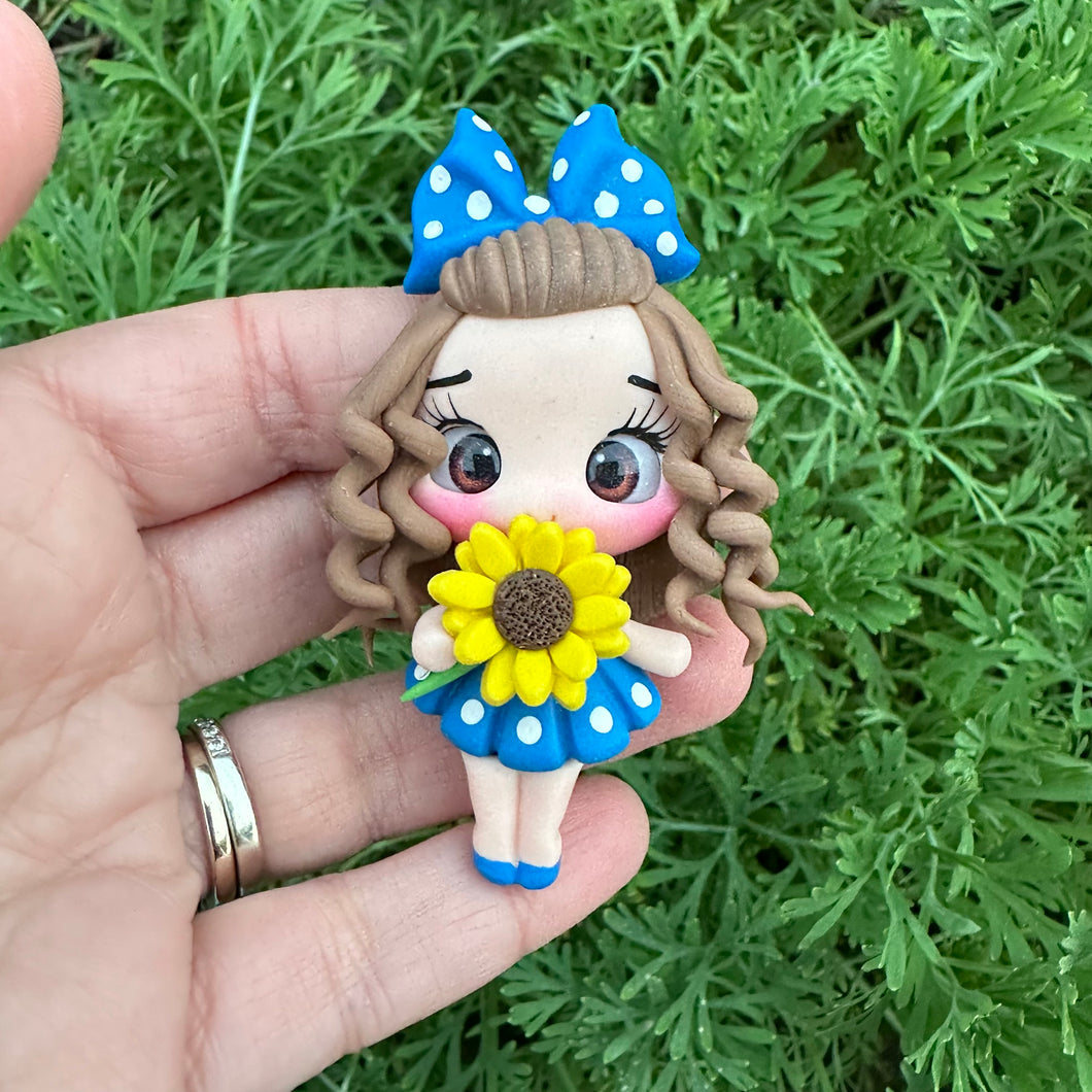 Custom Floral Girl Clay Bow