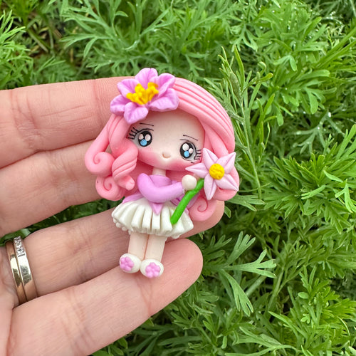 Custom Floral Girl Clay Bow