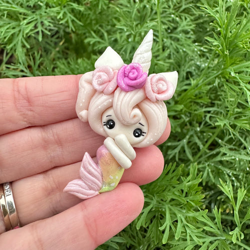 Custom Floral Unicorn Mermaid Clay Bow