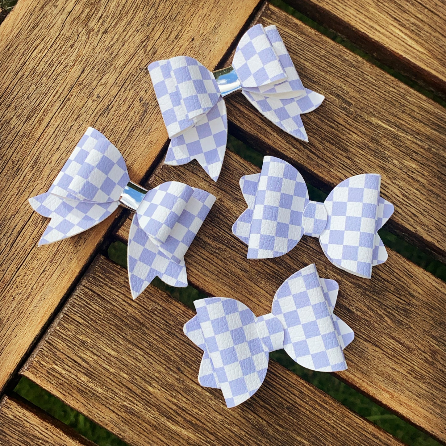 Blue Checkered Piggy Bows