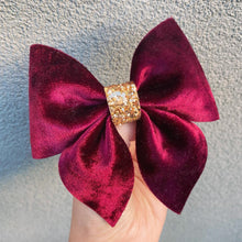 Load image into Gallery viewer, MERLOT Crushed Velvet Sailor Bow