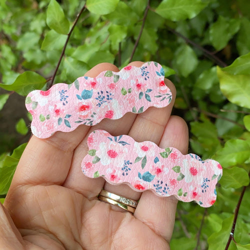 Vintage Spring Pink Floral Wavy Snap Clips (each)