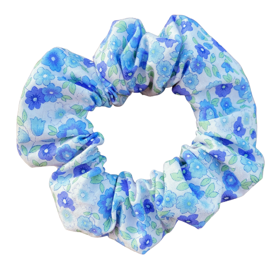 Dainty Blue Floral Scrunchie