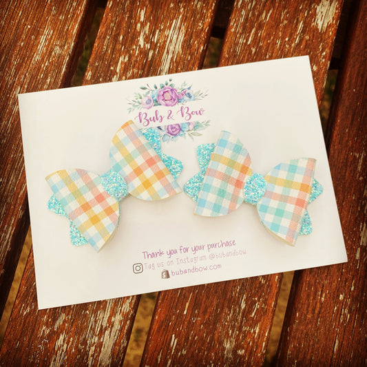 Blue Plaid Mini Kiarah Piggy Clips