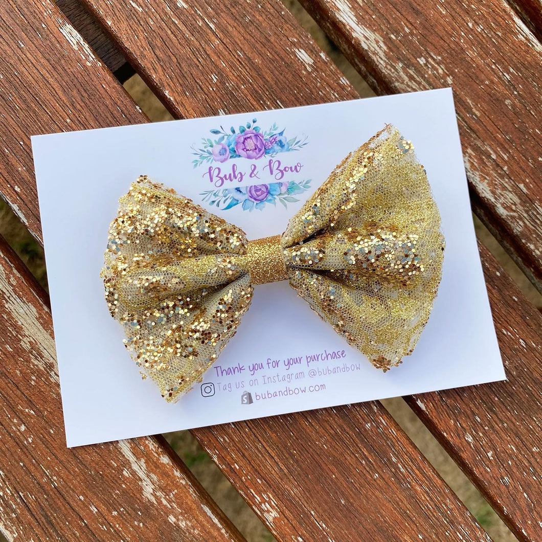 Pinched Tulle Glitter bow (alligator clip)