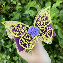 Load image into Gallery viewer, Filigree Butterfly Bow (Gold/ Purple Velvet)