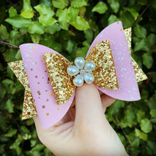 Load image into Gallery viewer, Pink/ Gold Large Dolly Embellished Bow