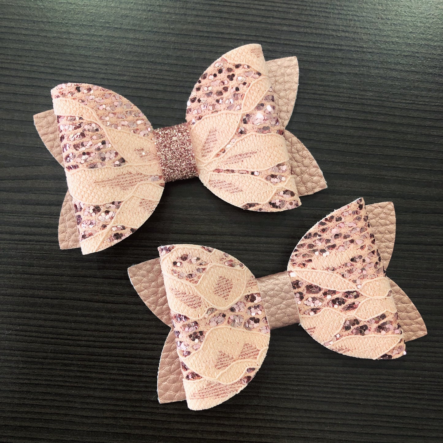 Dusty Pink Imogen Glitter/ Lace Bow