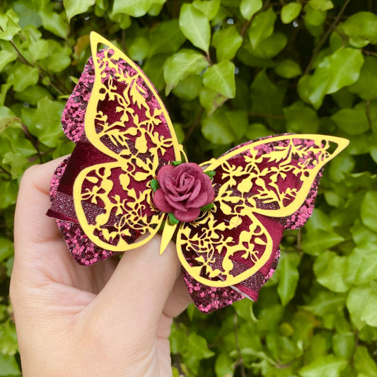 Filigree Butterfly Bow (Gold/ Berry Ribbon Velvet)