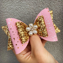 Load image into Gallery viewer, Pink/ Gold Large Dolly Embellished Bow