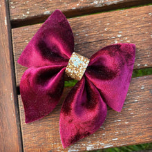 Load image into Gallery viewer, MERLOT Crushed Velvet Sailor Bow