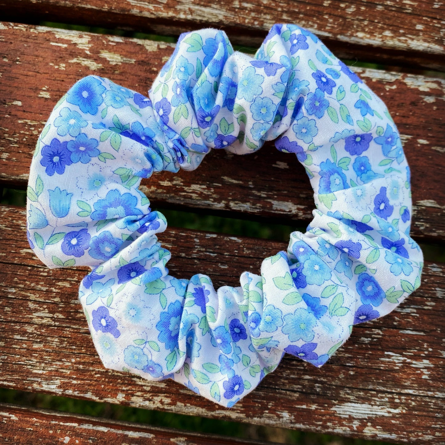 Dainty Blue Floral Scrunchie