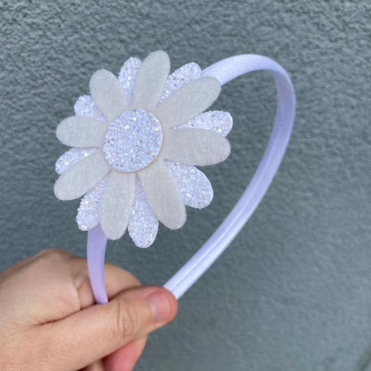 White Daisy Satin Headband