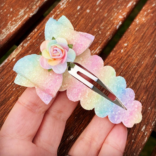 Pastel Rainbow Diamond Dust Large Floral Snap Clip