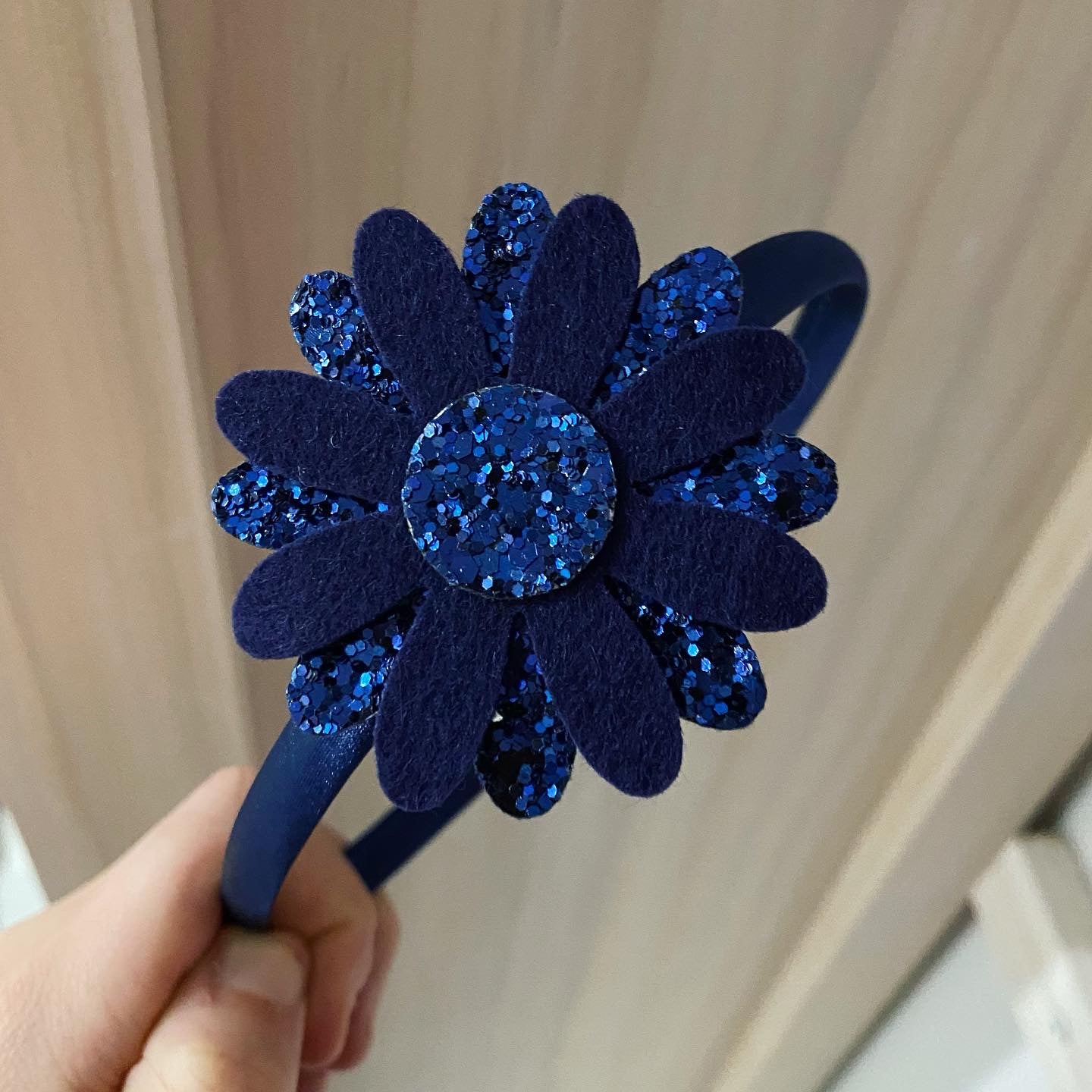 Navy Daisy Satin Headband