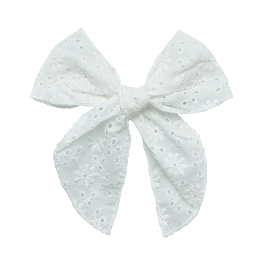 White Embroidered Fabric Bow