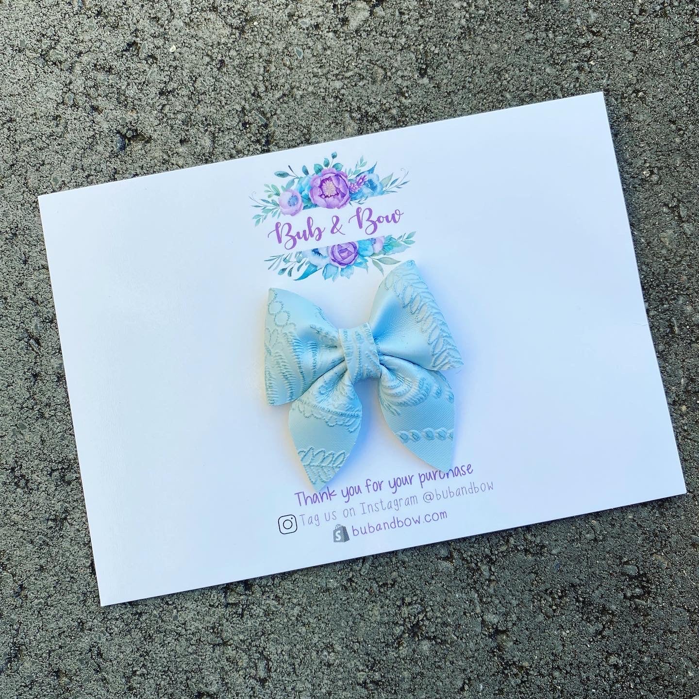 Vintage Floral Embossed Mini Sailor Bow (Baby Blue)