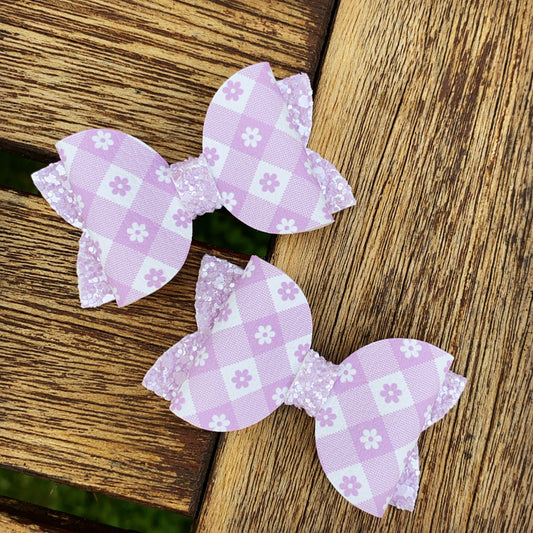 Blossom Gingham (Purple Deluxe) Mini Beauty Bow