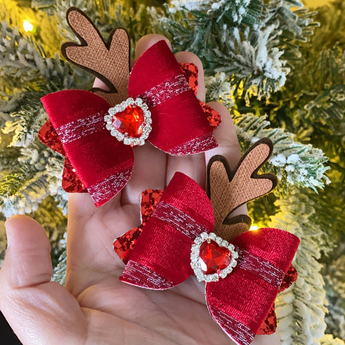 Embellished Heart Reindeer Mini Kiarah bows