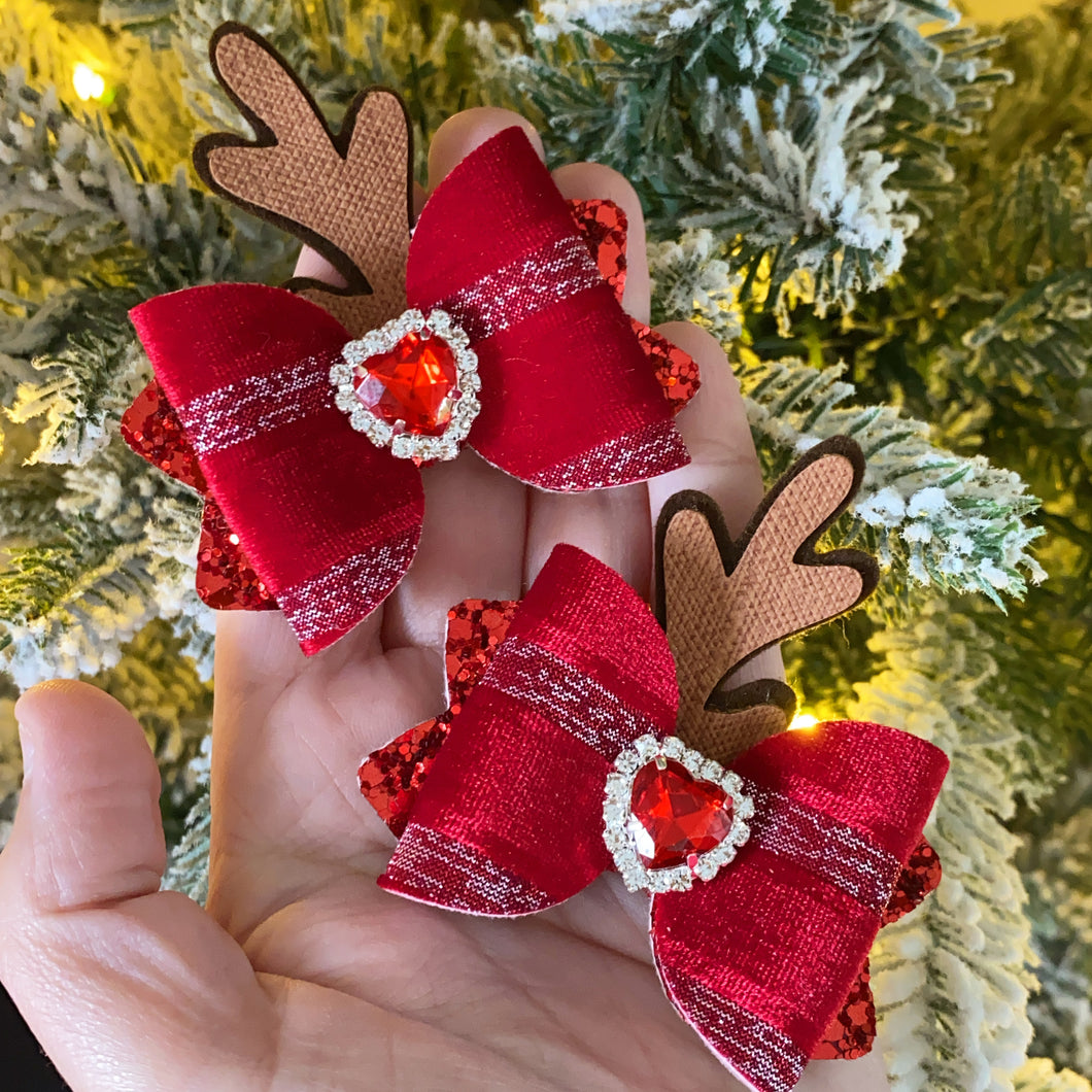 Embellished Heart Reindeer Mini Kiarah bows