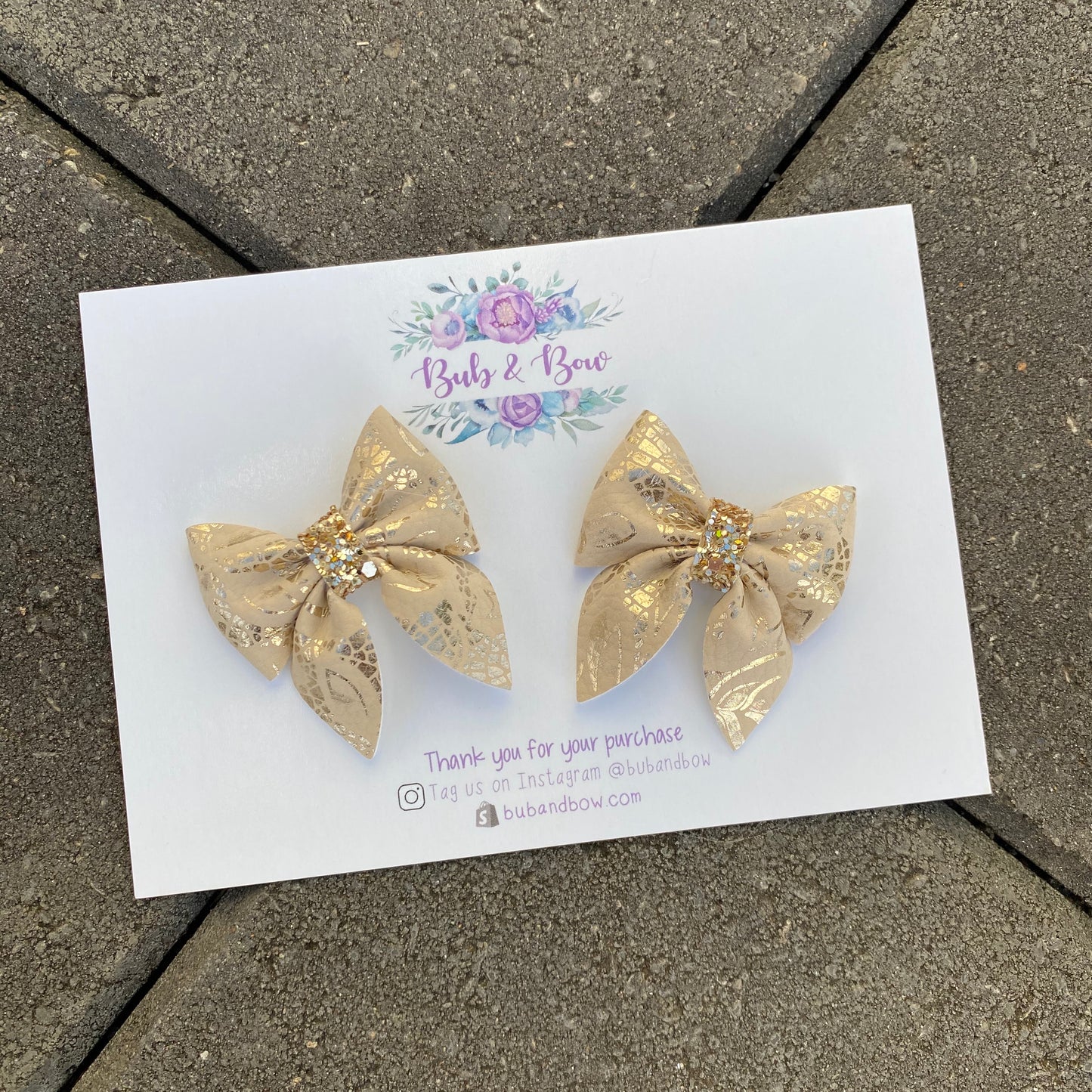 Champane Metallic Floral Mini Sailor Bows