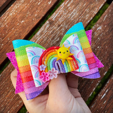 Load image into Gallery viewer, Happy Rainbow Large Dolly Clay bow