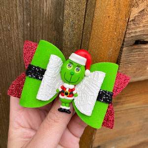 Grinch Santa Suit Clay bow