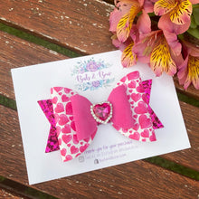 Load image into Gallery viewer, Pink Hearts Large Dolly Embellished Bow