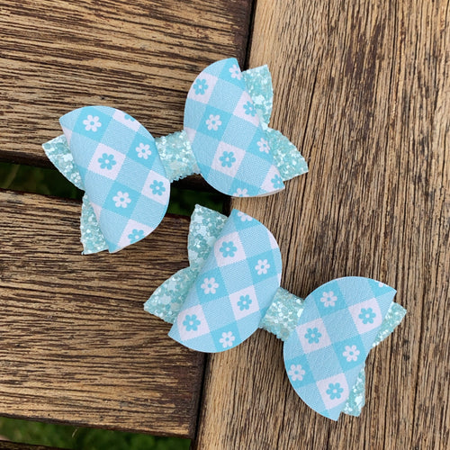 Blossom Gingham (Aqua Deluxe) Mini Beauty Bow