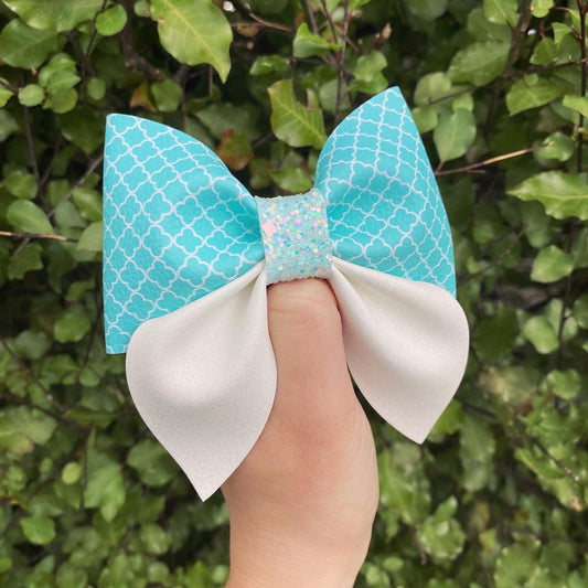 Turquoise Quatrefoil Sailor Bow