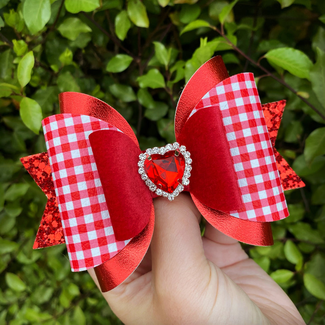 Red Gingham Embellished Maria bow