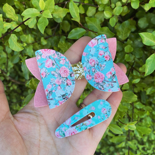 Romantic Roses Bow & Clip Set