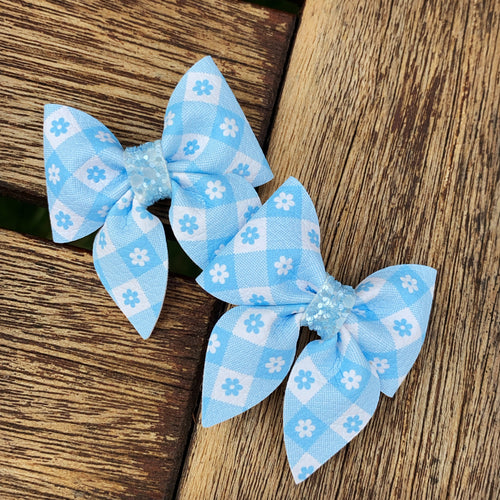 Blossom Gingham (Blue) Mini Sailor Bow