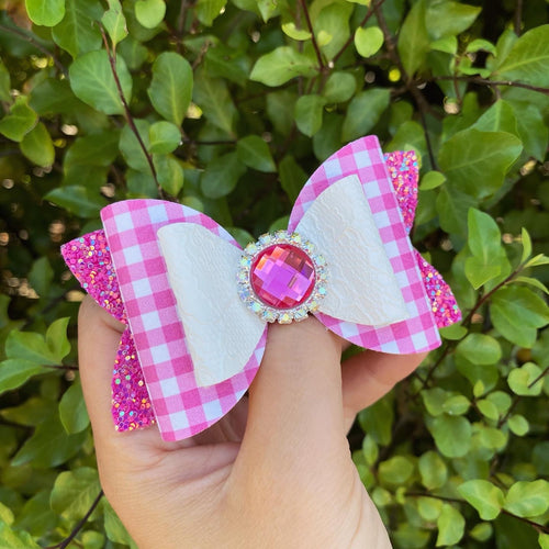 Pink Gingham Embellished Imogen Bow