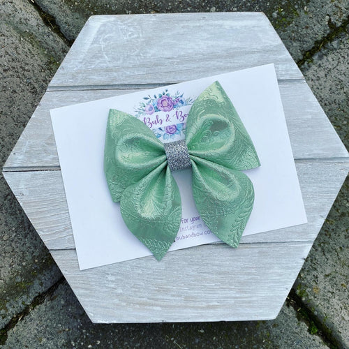 Metallic Floral Embossed Sailor Bow