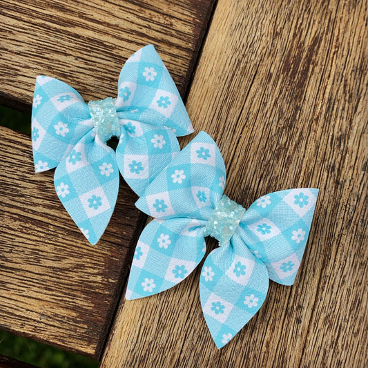 Blossom Gingham (Aqua) Mini Sailor Bow