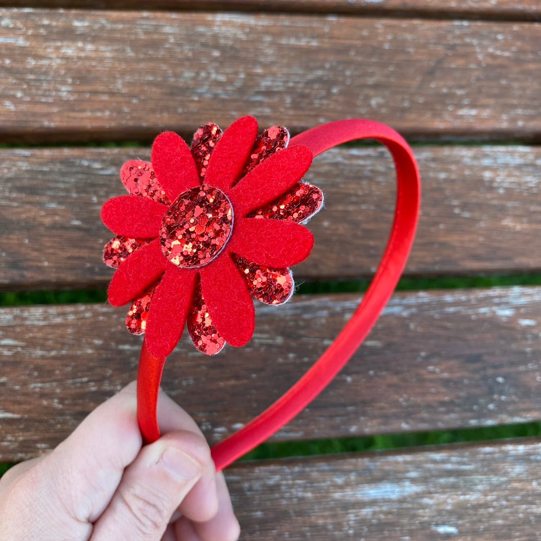 Red Daisy Satin Headband