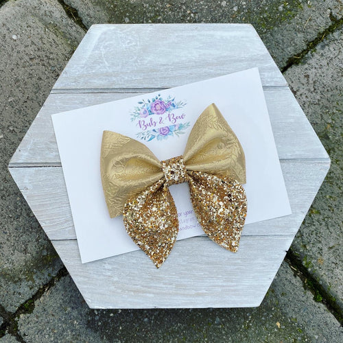 Metallic Floral Embossed Sailor Bow