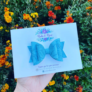 Large Floral Embossed Dolly bow (Denim Blue)