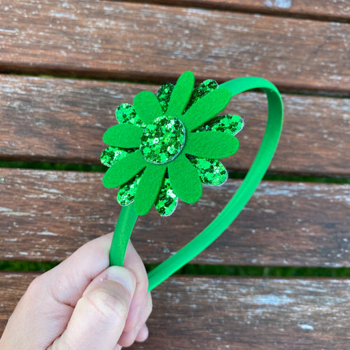 Green Daisy Satin Headband