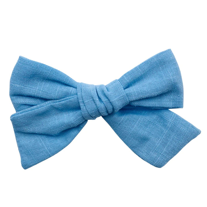 Blue Linen Bow 4"