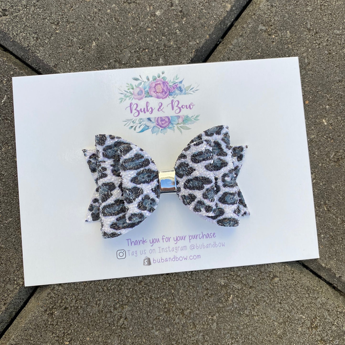 Snow Leopard Glitter Dolly Bow