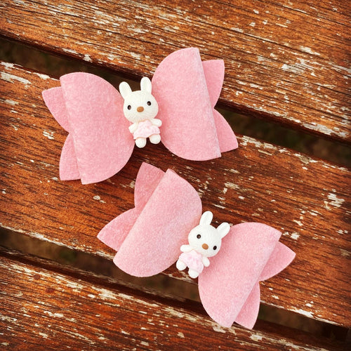 Blush Velvet Bunny Mini Beauty bows (each)