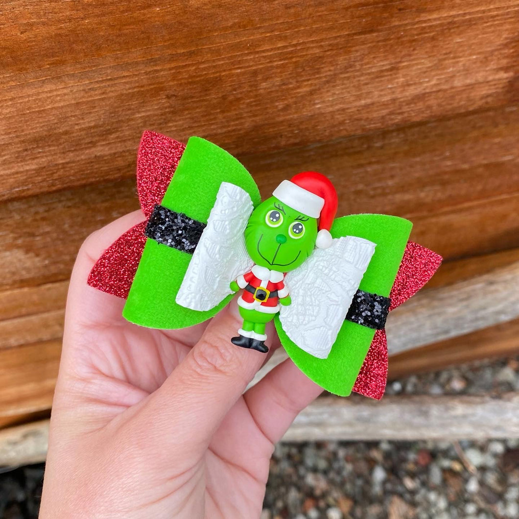 Grinch Santa Suit Clay bow