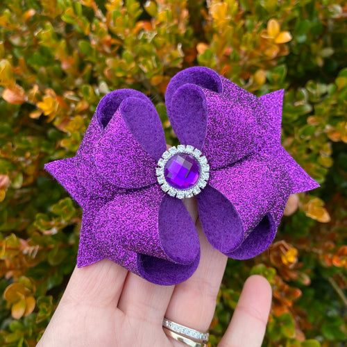 Purple Glitter Felt Deluxe Posey Bow