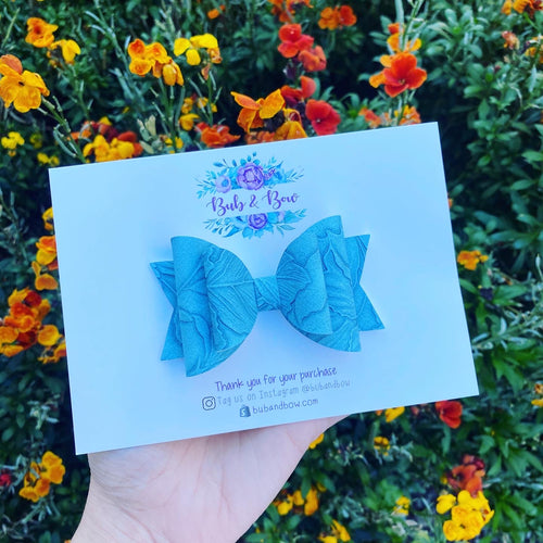 Large Floral Embossed Dolly bow (Denim Blue)