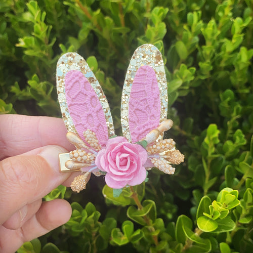 Pink Bunny Gold Alligator Clip