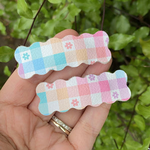 Pastel Gingham Wavy Snap Clips (each)